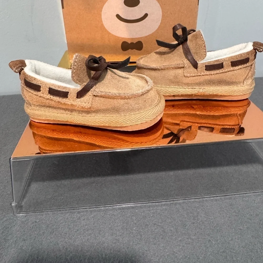 BearPaw Kids Tan Suede Slippers with Bow